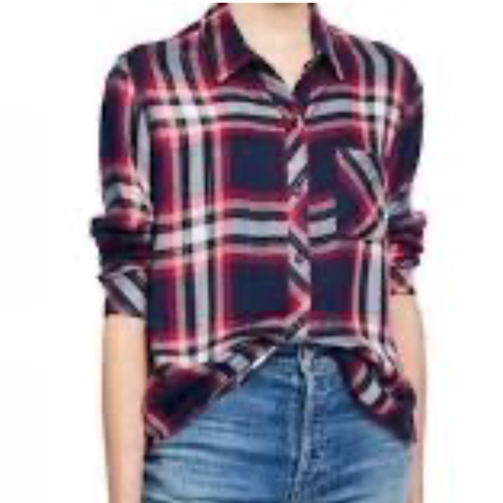 Rails Women's Hunter Fuschia Pink Navy Metallic Plaid Small